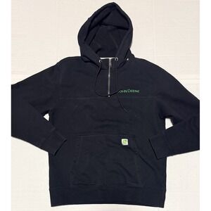 JOHN DEERE - Men's 1/4 Zip Black Green Stitched Logo Heavyweight Hoodie - Medium